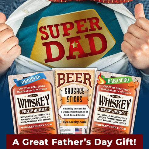 BeerJerky 3-Packs, WhiskeyJerky.com, Beef Jerky and Sausage Sticks Marinated in Whiskey, Variety Jerky Gifts for men
