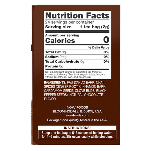 24-Count NOW Foods, Pau D'Arco Tea, A Traditional Herbal Experience, Overall Wellness, Premium Unbleached Tea Bags
