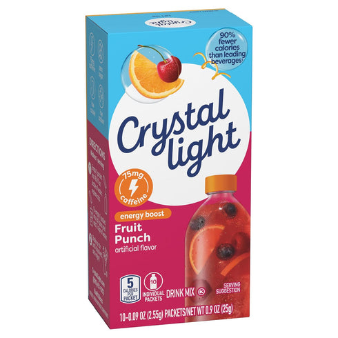 10 Packets Crystal Light Energy Boost Fruit Punch Drink Mix, ct On-the-Go