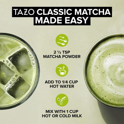 10 3.5 oz (Pack 1) TAZO Organic Classic Matcha Latte, Barista Blend Matcha Powder, Servings, CafQuality Matcha, Lightly