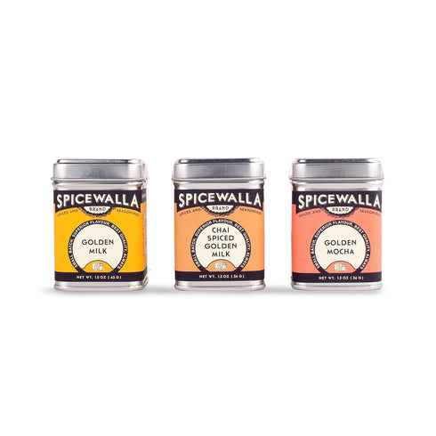 Spicewalla Golden Milk Turmeric Latte Powder Sampler Collection 3-Pack - Classic Golden Milk, Chai Spiced & Golden Mocha