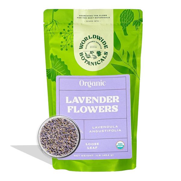 Worldwide Botanicals Organic Lavender Flowers, 4 ounces, Pure European Lavender buds, Perfect