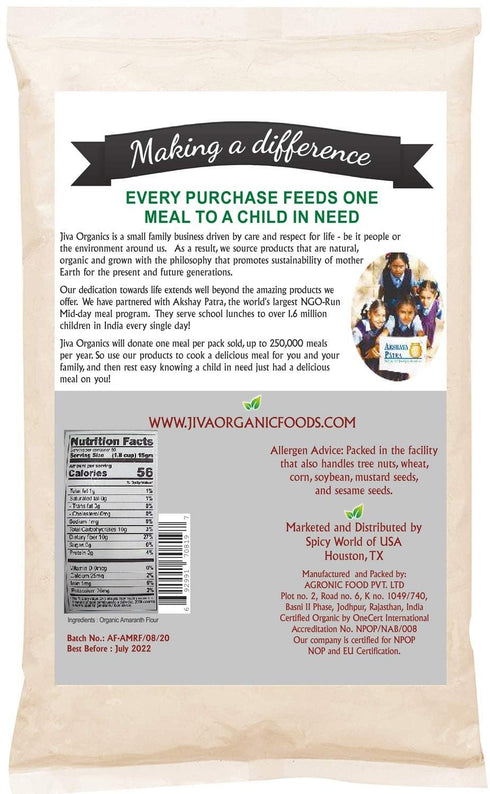 2 100% Jiva Organics Organic Amaranth Flour Pound Bulk Bag - Rajgira Atta, Natural & Non-GMO