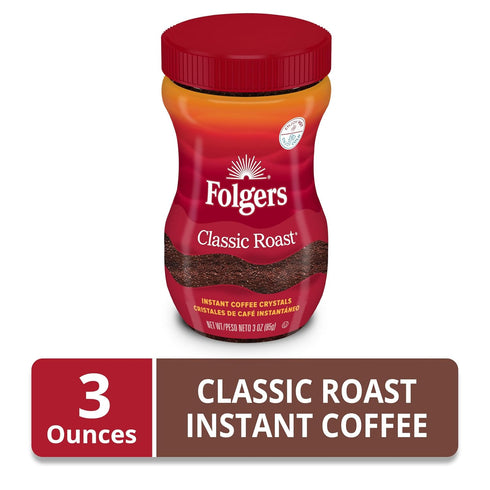 3 Folgers Classic Roast Instant Coffee, Ounce