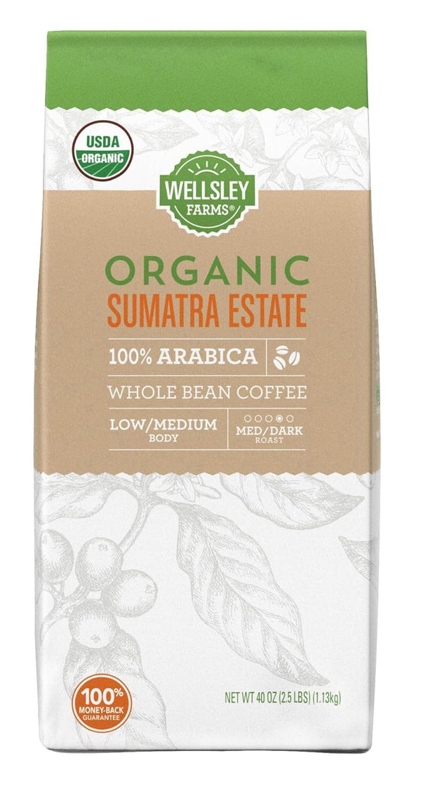 Wellsley Farms Organic Sumatra Estate Whole Bean Coffee, 40 oz.