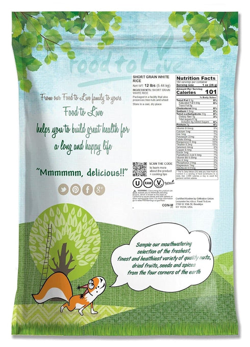 12 Food to Live Short-Grain White Rice, Pounds Premium Japanese Style Short-Grain, Perfectly Sticky, Vegan, Kosher