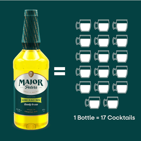 (33.8 Pack 1) Major Peters' Sweetened Lime Juice, Only Add Spirits & Garnishes for Ideal Drink Fl Ounce