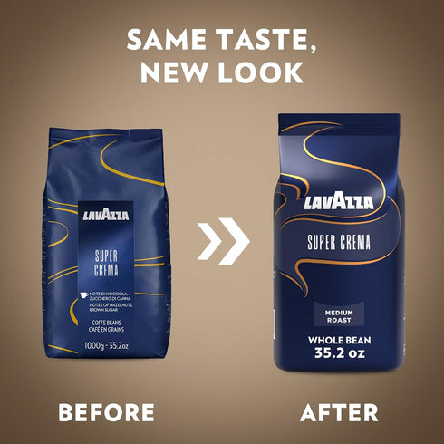 2.2 lb (Pack 2) Lavazza Super Crema Whole Bean Coffee, Medium Espresso Roast, Arabica and Robusta Blend, Bag
