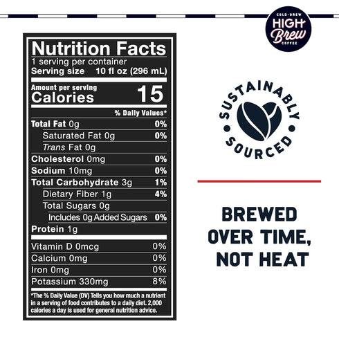 10 Oz, (Pack 12) High Brew Coffee, Nitro Black, Cold Brew Coffee, Sugar Free, Dairy Free, Fl Ready-To-Drink