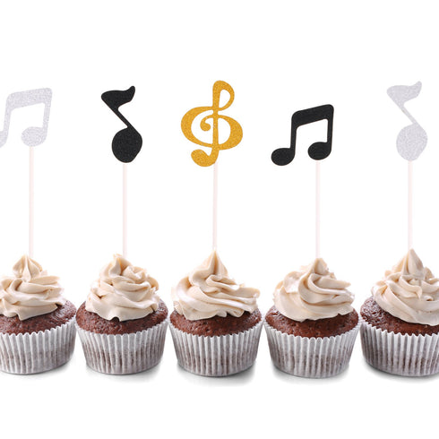72 Pieces Glitter Music Notes Cupcake Toppers - Cake Toppers Picks for Food, Fruit, Birthday Party Decoration