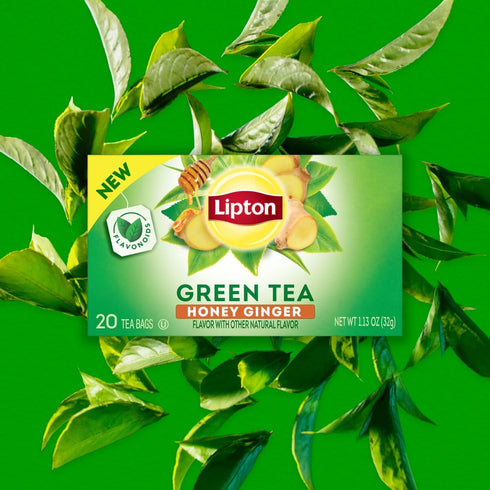 120 (20ct Pack 6) Lipton Honey Ginger Green Tea Bags, Flavored, Unsweetened Teabags for Hot Tea or Iced Tea