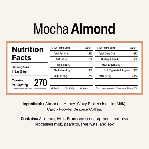 15g 4g 5 Rise Whey Protein Bars - Mocha Almond | Breakfast Bar & Protein Snack Protein Fiber Just Whole Food