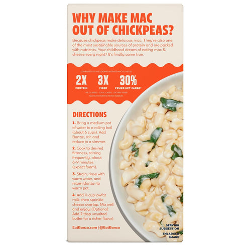 Elbows (Pack 6) Banza Chickpea Pasta Mac & Cheese High Protein Gluten Free Healthy Pasta Mac & Cheese, with White