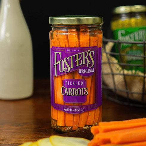 16oz, 2 Pack, 40 Foster's Pickled Carrots in a Jar, Original, Traditional Pickled Carrot Sticks Recipe for over years