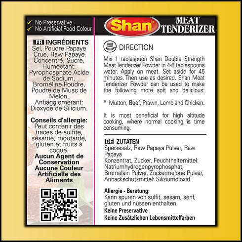 1.4 oz (40g) (Pack 3) Shan - Natural Meat Tenderizer Powder - Papaya Based Seasoning Mix