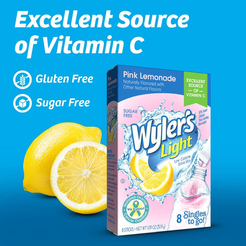 Wyler’s Light Pink Lemonade Singles To Go, 8 Drink Sticks Per Box, 4 Boxes