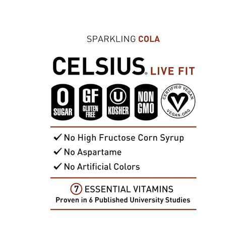 12 Oz (Pack 12) CELSIUS Sparkling Cola, Sugar Free Energy Drink, Fl