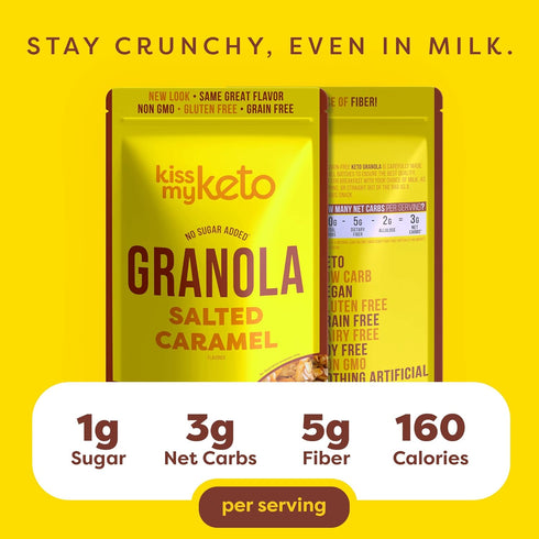 Kiss My Keto Granola Cereal, Salted Caramel Low Carb Granola, Gluten Free Protein Granola for Yogurt