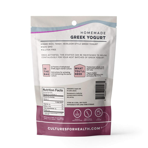 2 Packets Cultures for Health Greek Yogurt Starter Culture | Dehydrated Heirloom Style DIY Probiotic Yogurt | Delicious