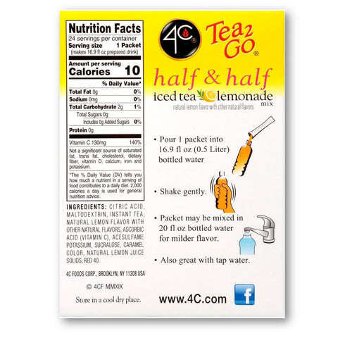 4C Packets, 6 Pack, 24 Count, Powder Drink Mix Half & Half Singles Stix On the Go, Refreshing Sugar Free Water