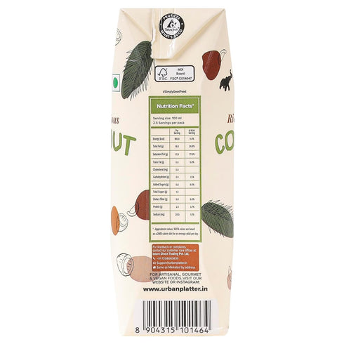 8.45 Oz (250ml) Urban Platter Coconut Milk | Fl | Unsweetened | Rich & Creamy Plant-Based Milk | Dairy-Free, Vegan