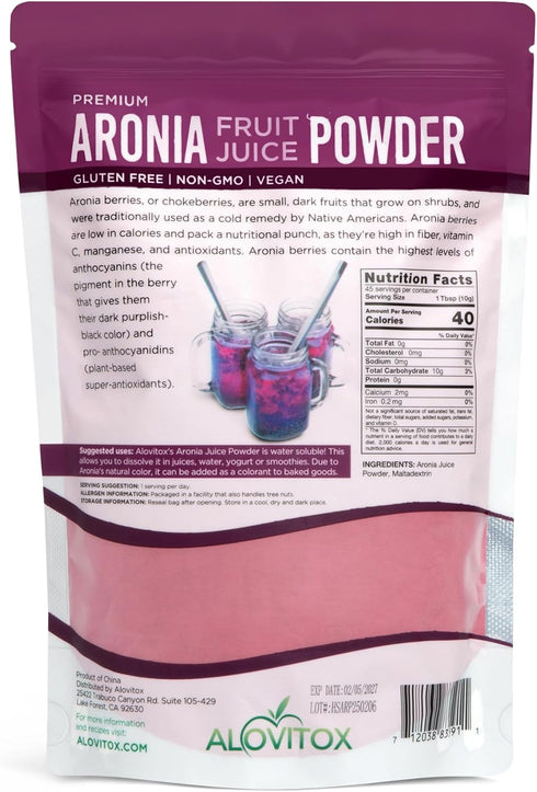 Immune 16 oz Alovitox Aronia Berry Powder | Antioxidant-Dense Juice Superfood with Dietary Fiber, Vitamins, Calcium