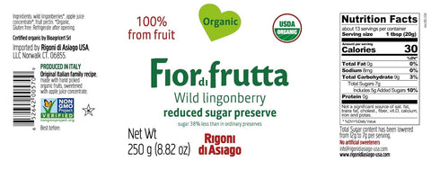 6 Count Rigoni di Asiago Fiordifrutta Organic Fruit Spread, Wild Lingonberry