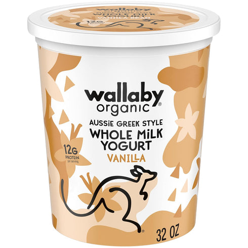 Wallaby Organic Aussie Greek Whole Milk Yogurt, Vanilla Bean, 32 oz. USDA