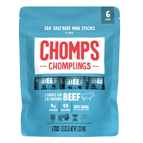 CHOMPS Chomplings Sea Salt Beef Mini Sticks 6 in one pack, 3