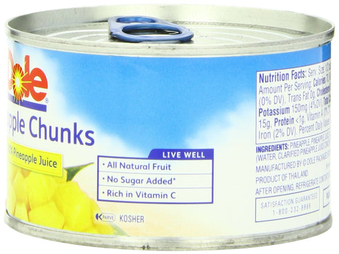 Dole 100% 8-Ounce (Pack 24) Pineapple Chunks In Pineapple Juice, Cans