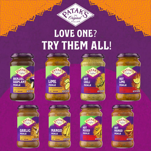 10.6oz (Pack 1) Pataks Garlic Pickle - Authentic Indian Relish w/Garlic Cloves, Raisins & Aromatic Spices - Perfect