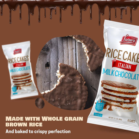 (pack 3) LIEBERS Kosher Certified Dairy Italian Milk Chocolate Rice Cakes, Gluten Free Snack Italian Milk Chocolate