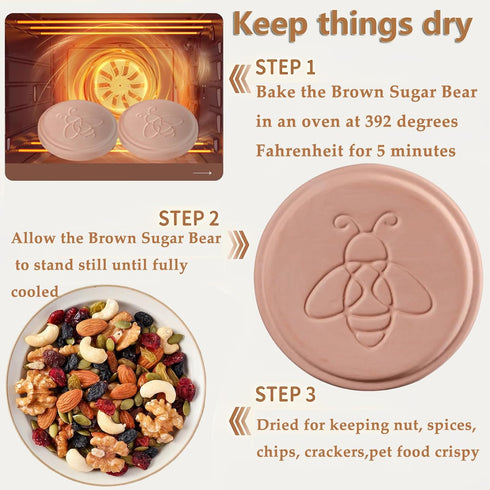 USEDGDIG 2 PCS Terracotta Brown Sugar Keeper, Brown Sugar Container Disc,Sugar Saver and Softener Alternative in Sugar