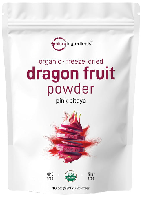 Organic Dragon Fruit Powder, 10oz, 100% Natural, Freeze-Dried Pink Pitaya, Non-GMO & Vegan Friendly