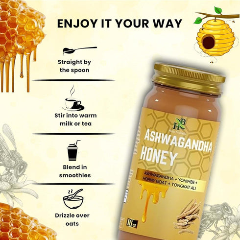 16 oz, Herb To Body Ashwagandha Honey Organic Wildcrafted Organic Honey for Men with Ashwagandha for Balance, Vitality