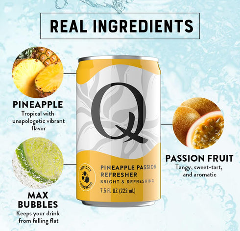 Pack (8PK) 2 7.5oz Q MIXERS Refreshers Sparkling Hydration Beverage Variety of Each Flavor: Pineapple Passion