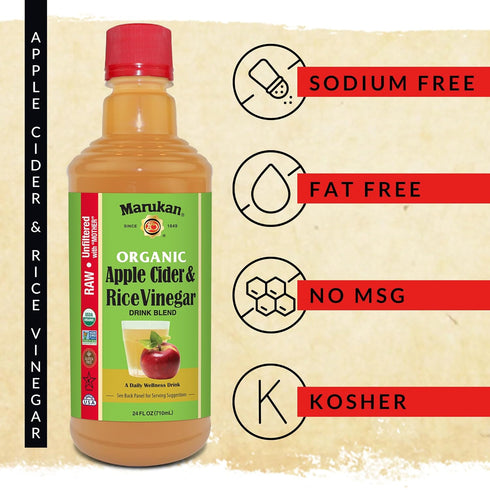 (24 oz) Marukan Organic Apple Cider Vinegar & Rice Vinegar Drink Blend, Raw & Unfiltered, Get Apple Cider Vinegar