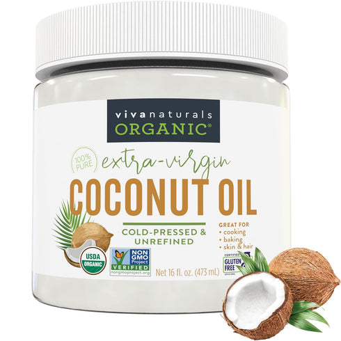 Viva Naturals Organic Coconut Oil, 16 fl oz Unrefined, Cold-Pressed Extra Virgin