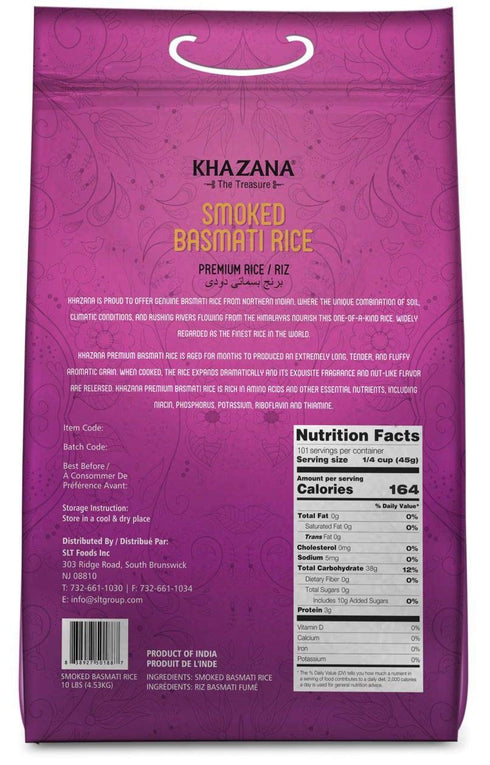 10 lb Authentic Smoked Basmati Rice by Khazana in Bag - Aromatic and Flavorful Indian Grain - Non-GMO, Gluten Free