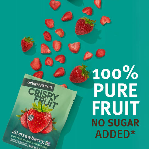 0.42 Oz (Pack 12), 100% Crispy Green Freeze-Dried Strawberry Fruit Snacks, of Pure Fruit, All-Natural, No Added Sugar