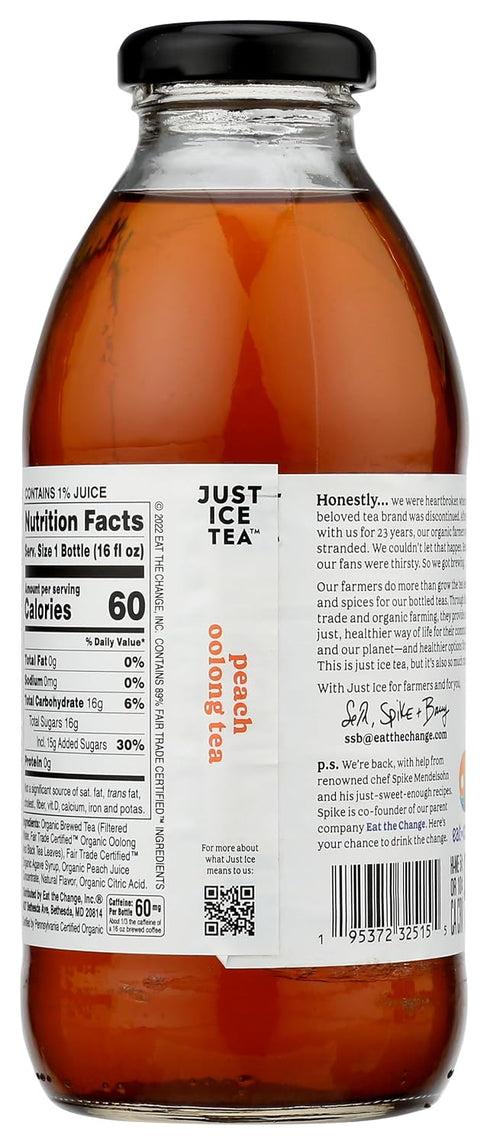 Eat The Change 16 (Pack 12) Just Ice Tea Organic Peach Oolong Tea, Kosher, Fluid Ounces