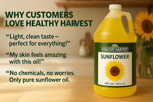 Healthy Harvest Non-GMO Sunflower Oil - Healthy Cooking Oil for Cooking, Baking, Frying & More - Naturally Processed