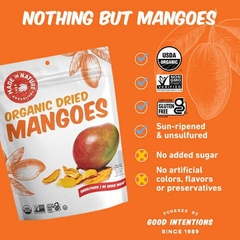 3oz (Pack 1), Packaging Made in Nature Organic Dried Mangoes, Non-GMO, Gluten Free, Unsulfured, Vegan Snack, of May