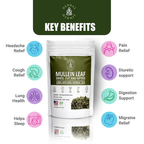 (3 oz/85 Herbal Hermit Mullein Leaf Tea grams) Herb for Respiratory Support, Mucous Membranes, Lung Cleanse Dried