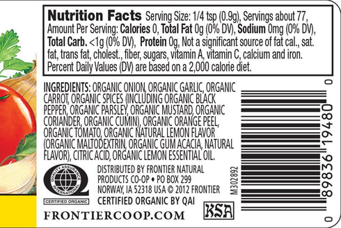 Frontier Salt Free Organic All Purpose Seasoning - 2.5 Ounce