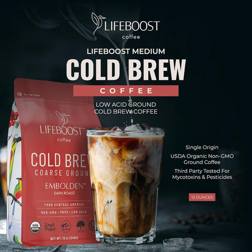3rd 12 Lifeboost Dark Cold Brew Coffee - Single Origin Non-GMO USDA Organic Low Acid Coarse Ground Coffee for Cold Brew