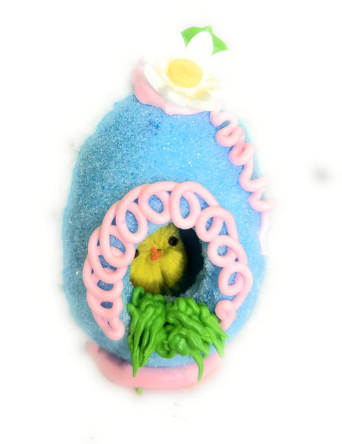 Generic Easter Panoramic Sugar Egg Decoration with Chenille Chick Inside, Edible Flower, Holiday Gift for All Ages