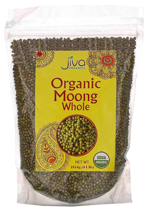 Jiva Organics Organic Mung Beans Whole 4 LB LARGE Bag - Green