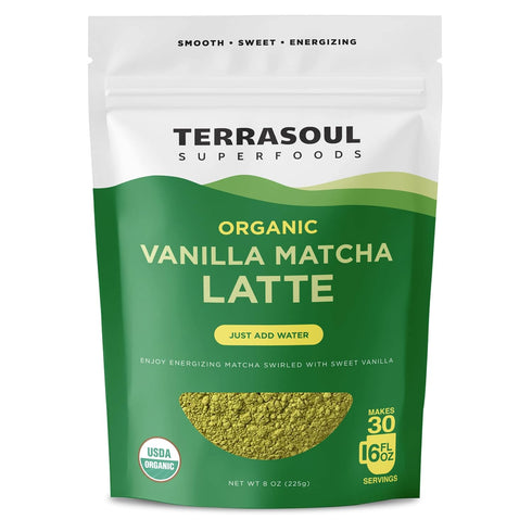 Terrasoul Superfoods Organic Vanilla Matcha Latte Powder, 30 Servings Creamy Coconut Milk,