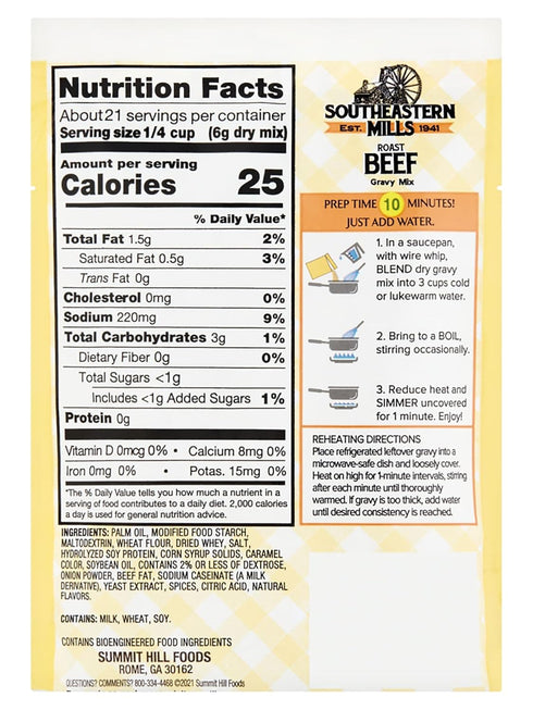 Southeastern Mills 3 4.5 (Pack 4) Gravy Mix, Roast Beef Gravy Mix, Custom Blend of Spices & Seasonings, Makes Cups